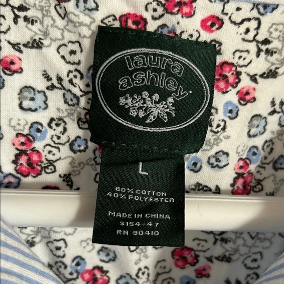 W18. Laura Ashley Blue and Pink Floral Trim Pinstripe Sleep Set - Picture 2 of 4